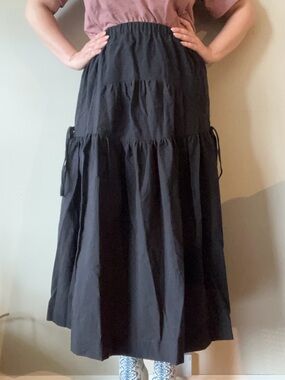 Handmade Black Tiered Maxi Skirt with Drawstring Details Size medium